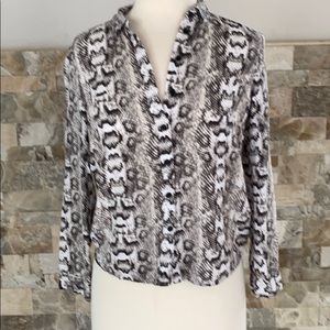 Divided snake skin print button up long sleeve top